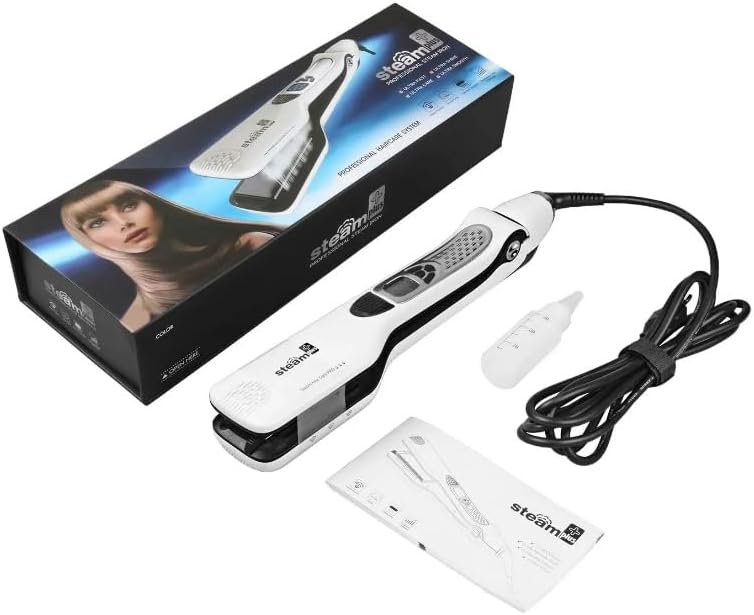 Professional Ceramic Flat Iron, Electric Hair Straightener and Crimper - Fast Steamer for All Hair Types (Black/White)
