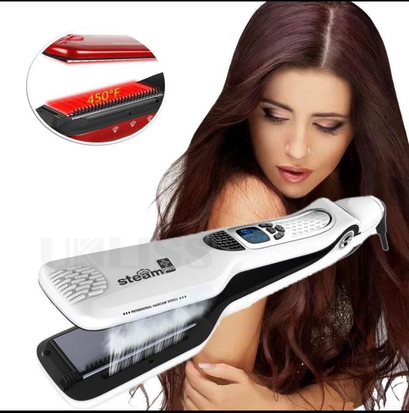 Professional Ceramic Flat Iron, Electric Hair Straightener and Crimper - Fast Steamer for All Hair Types (Black/White) - Image 3