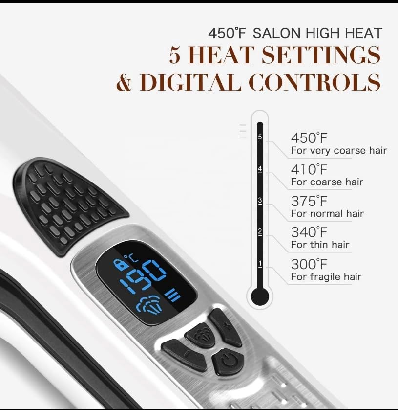 Professional Ceramic Flat Iron, Electric Hair Straightener and Crimper - Fast Steamer for All Hair Types (Black/White) - Image 5