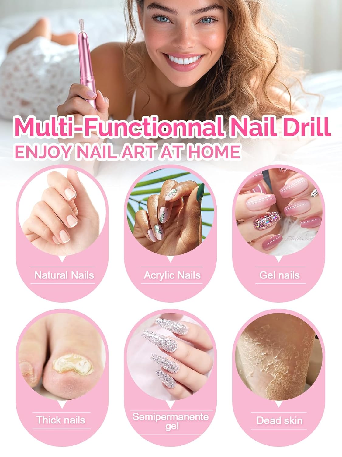 Professional Electric Nail Drill Portable Nail File for Acrylic Gel Nails, 20000RPM Professional Nail Drill Machine for Nail Polish Remover with the Function of Storing Manicure Accessories, Purple - Image 6