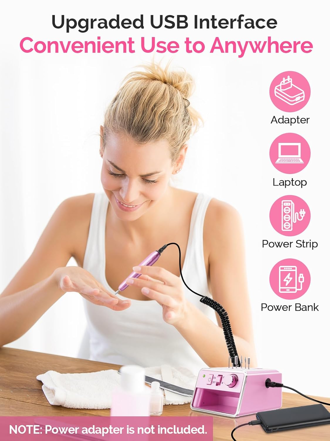 Professional Electric Nail Drill Portable Nail File for Acrylic Gel Nails, 20000RPM Professional Nail Drill Machine for Nail Polish Remover with the Function of Storing Manicure Accessories, Purple - Image 4
