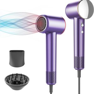 Professional Hair Dryer, 200 Million Negative Ionic Blow Dryer with 110000 RPM Brushless Motor, 1500W High-Speed HairDryer with Magnetic Nozzle & Diffuser for Salon, Home, Travel (Elegant Purple)