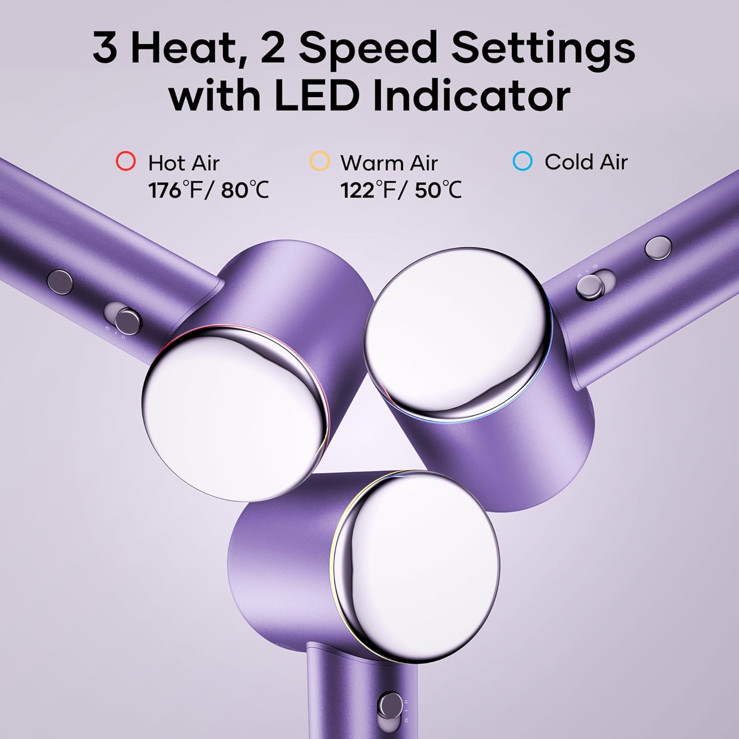 Professional Hair Dryer, 200 Million Negative Ionic Blow Dryer with 110000 RPM Brushless Motor, 1500W High-Speed HairDryer with Magnetic Nozzle & Diffuser for Salon, Home, Travel (Elegant Purple) - Image 6