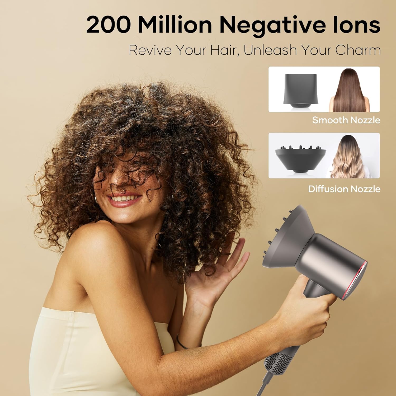 Professional Hair Dryer, 200 Million Negative Ionic Blow Dryer with 110000 RPM Brushless Motor, 1500W High-Speed HairDryer with Magnetic Nozzle & Diffuser for Salon, Home, Travel (Wisdom Gray) - Image 4