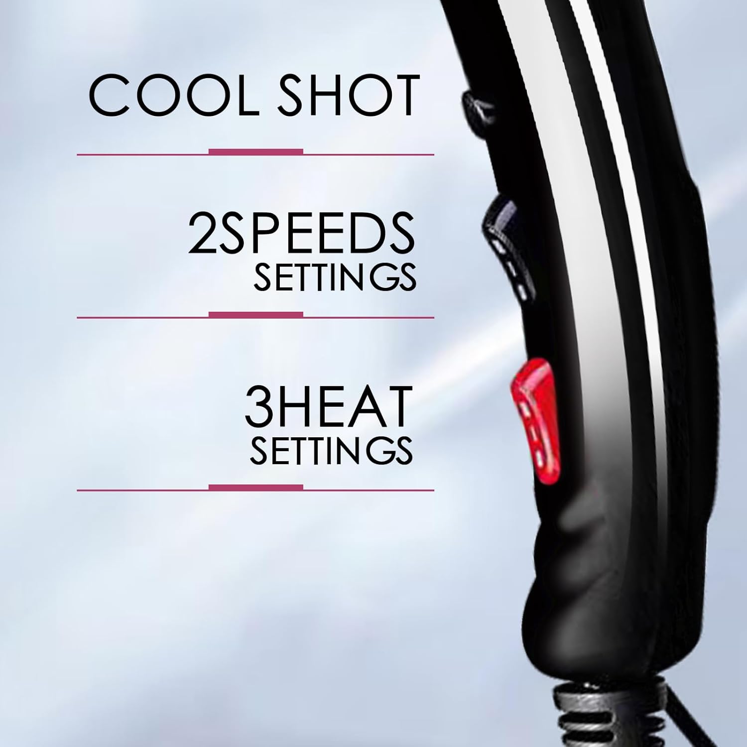 Professional Hair Dryer Blow Dryer Negative Ions 3500W Powerful Fast Drying Low Noise Long Cord Quick Dryer with Nozzle and Diffuser Hair Blow Dryer with 2 Speed and 3 Heat Settings - Image 3