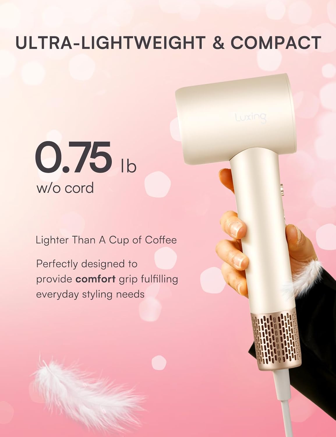 Professional Hair Dryer with Diffuser, TurboLux 1500W High-Speed Blow Dryer for Fast Drying, Lightweight, Ultra-Quiet, Diffuser Hair Dryer with 110000 RPM Brushless Motor (Cream) - Image 3