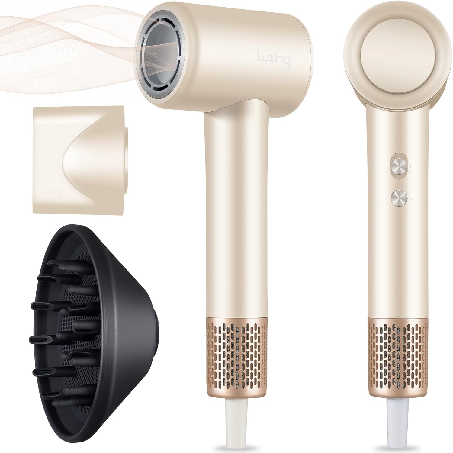 Professional Hair Dryer with Diffuser, TurboLux 1500W High-Speed Blow Dryer for Fast Drying, Lightweight, Ultra-Quiet, Diffuser Hair Dryer with 110000 RPM Brushless Motor (Cream)