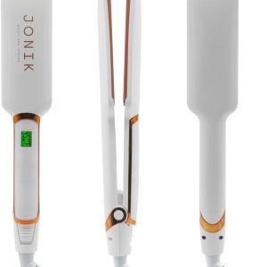 Professional Hair Straightener and Curler by JONIK BEAUTY AND FASHION. Infrared Technology, Ceramic Tourmaline-Coated Plates Flat Iron. White Glossy Finish!