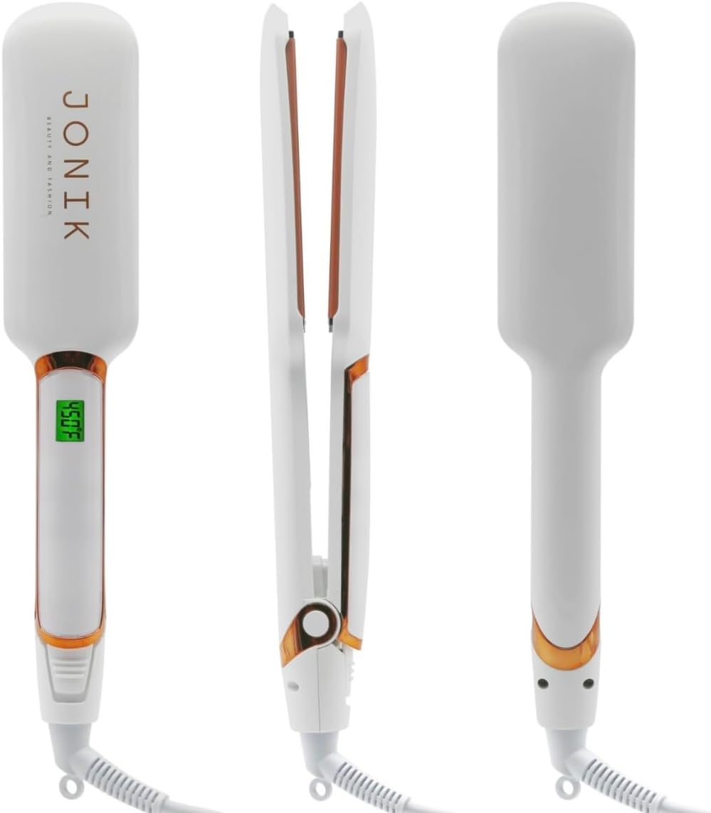 Professional Hair Straightener and Curler by JONIK BEAUTY AND FASHION. Infrared Technology, Ceramic Tourmaline-Coated Plates Flat Iron. White Glossy Finish!