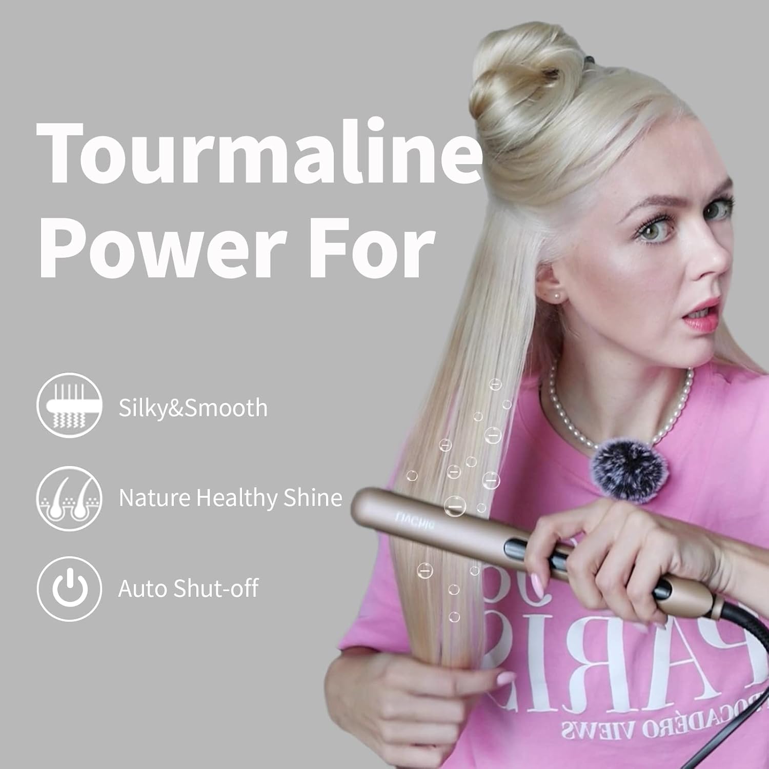 Professional Hair Straightener Ceramic Tourmaline Flat Iron Straightens and Curls 2 in 1 Adjustable Temp up to 450℉ Avoid Snagging - Image 6