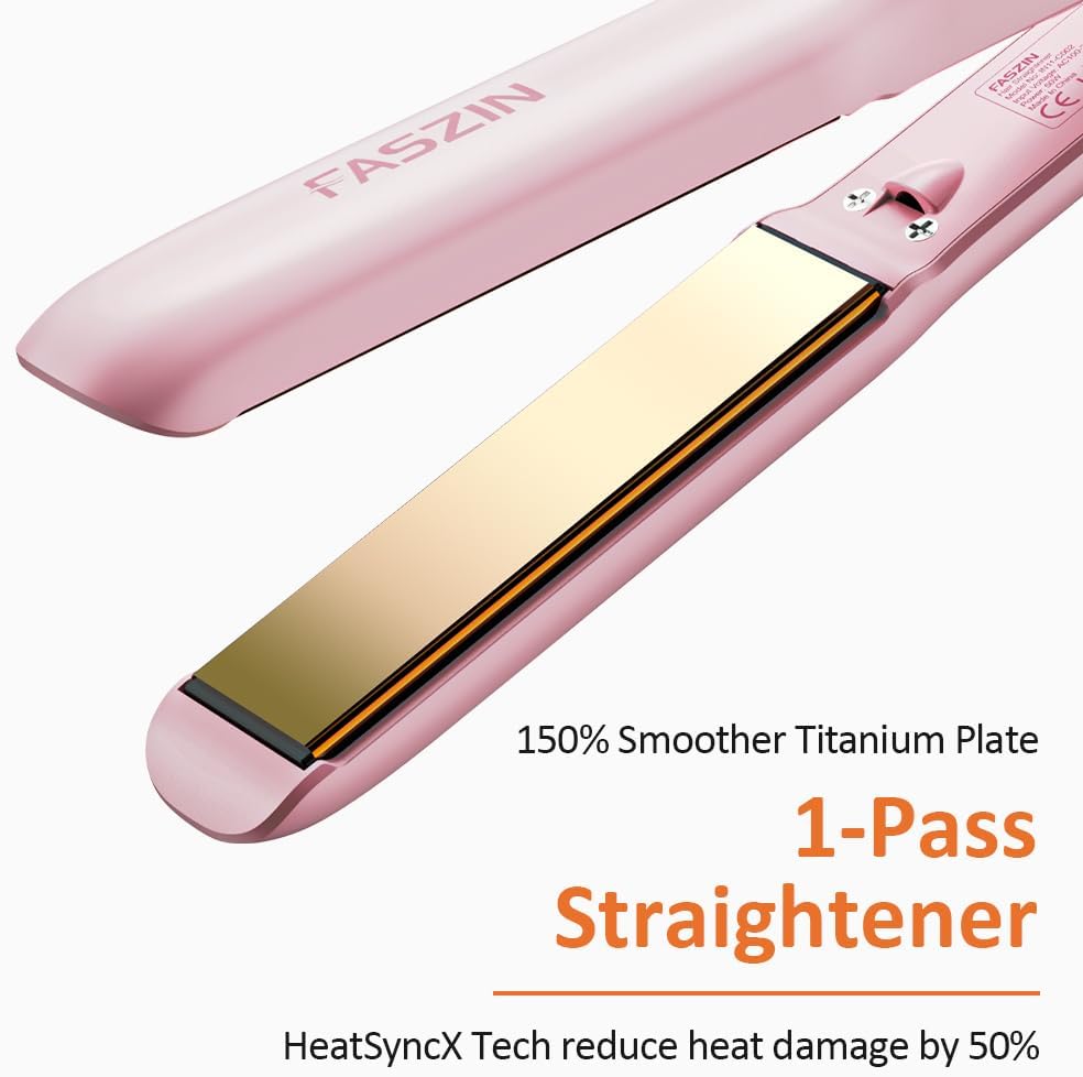 Pink Professional Ionic Titanium Hair Straightener 1.18 Inch LED Display 2-in-1 Curler Tool - Image 2
