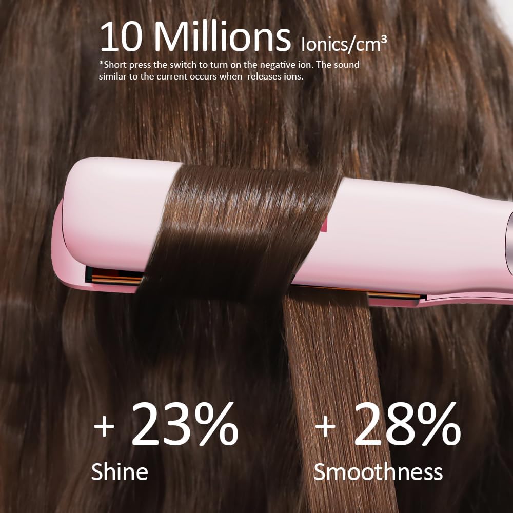 Pink Professional Ionic Titanium Hair Straightener 1.18 Inch LED Display 2-in-1 Curler Tool - Image 4