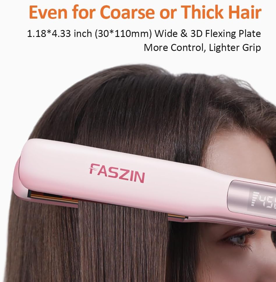 Pink Professional Ionic Titanium Hair Straightener 1.18 Inch LED Display 2-in-1 Curler Tool - Image 5