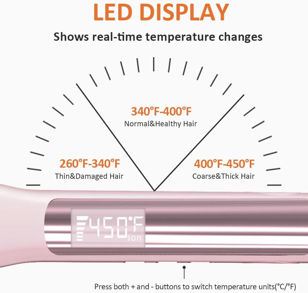 Pink Professional Ionic Titanium Hair Straightener 1.18 Inch LED Display 2-in-1 Curler Tool - Image 8