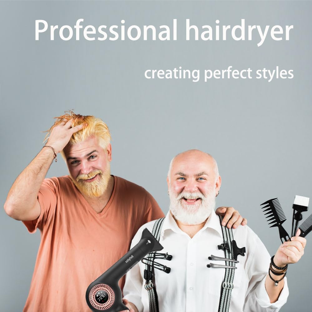Professional High-Speed Hair Dryer - Classic Upgrade with Modern Technology and LED Display for Hairstylists (Black) - Image 4
