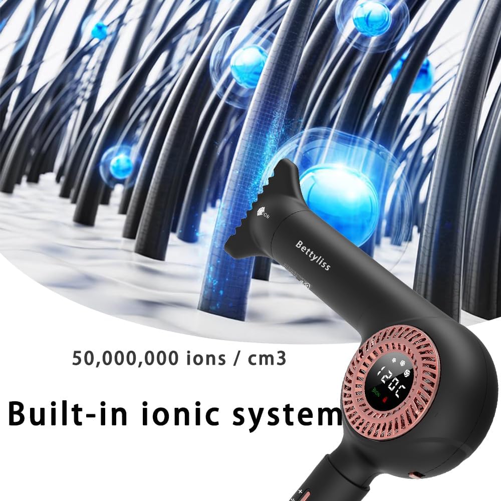 Professional High-Speed Hair Dryer - Classic Upgrade with Modern Technology and LED Display for Hairstylists (Black) - Image 6