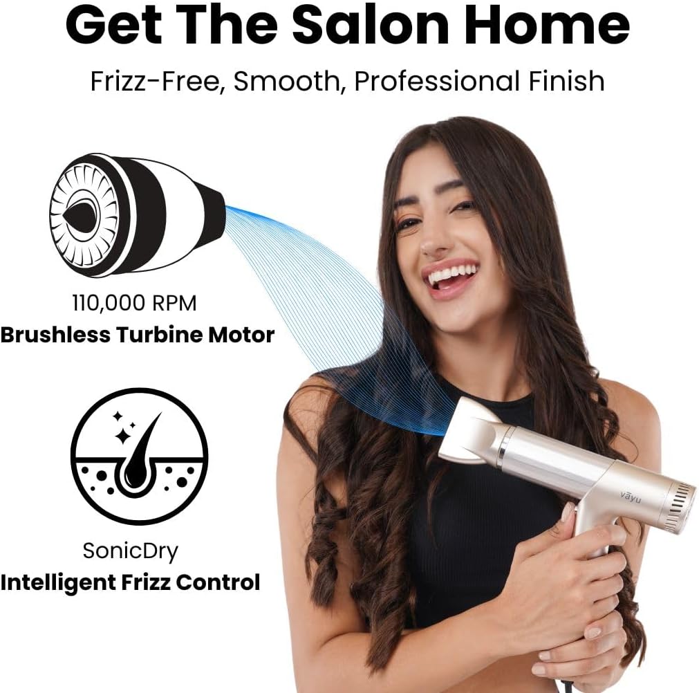 Professional, Ionic Hair Dryer with Diffuser - (5 Attachments for Wavy, Straight & Curly Looks) – Rapid Drying, Frizz Control, Low Noise, & 70% Lighter Than Traditional Hair Dryers - Image 5