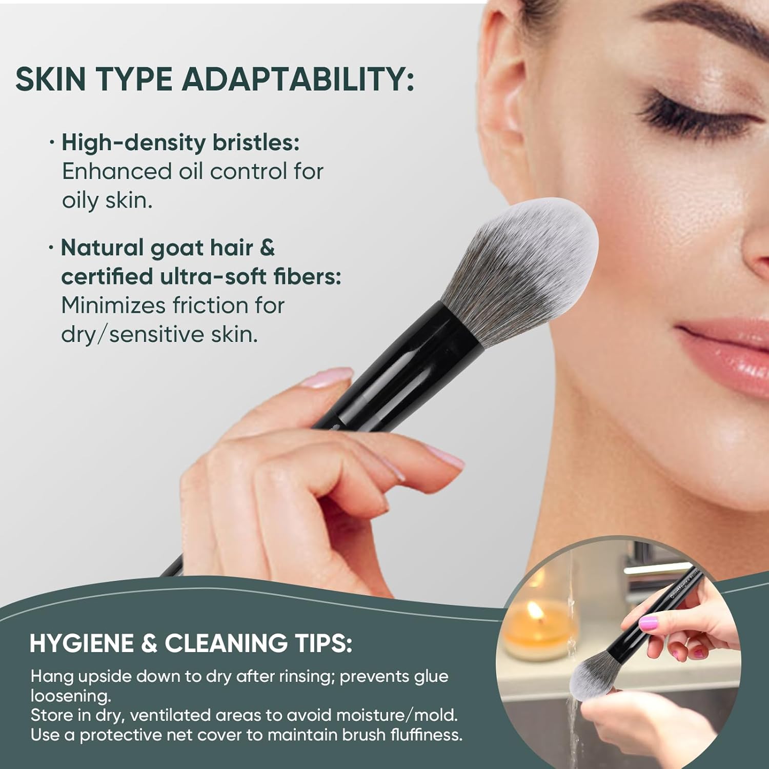 Professional Powder Brush for Loose/Pressed Powder, Tapered Setting Powder Brush, Ultra-Soft Bristles Use for Blush & Bronzer Airbrush Finish, Mineral Makeup, Face Foundation&Contouring - Image 7