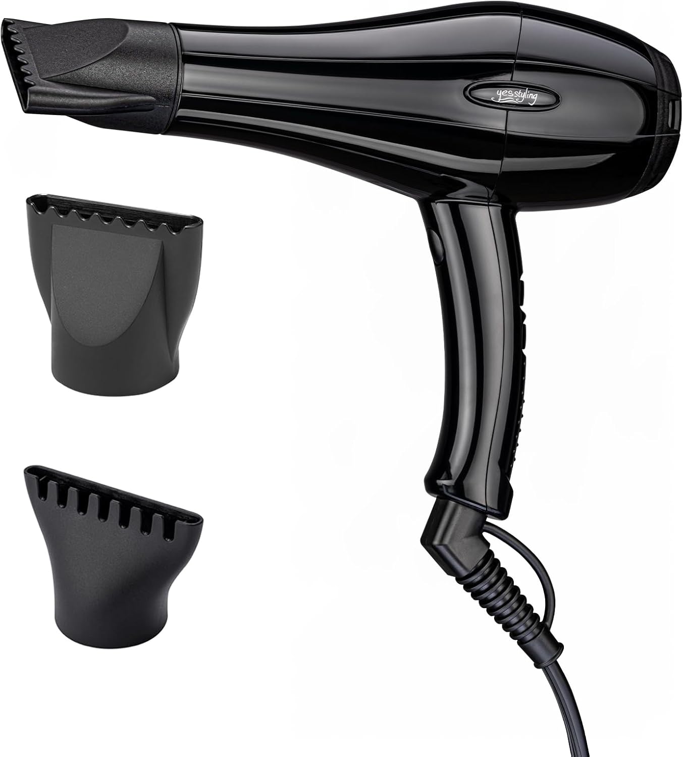 Professional Salon Hair Dryer, Blow Dryer Active Oxygen Negative ions Dryer with Attachments for Fast Drying for Family, Low Noise (Mirror Black, 2 Accessories)
