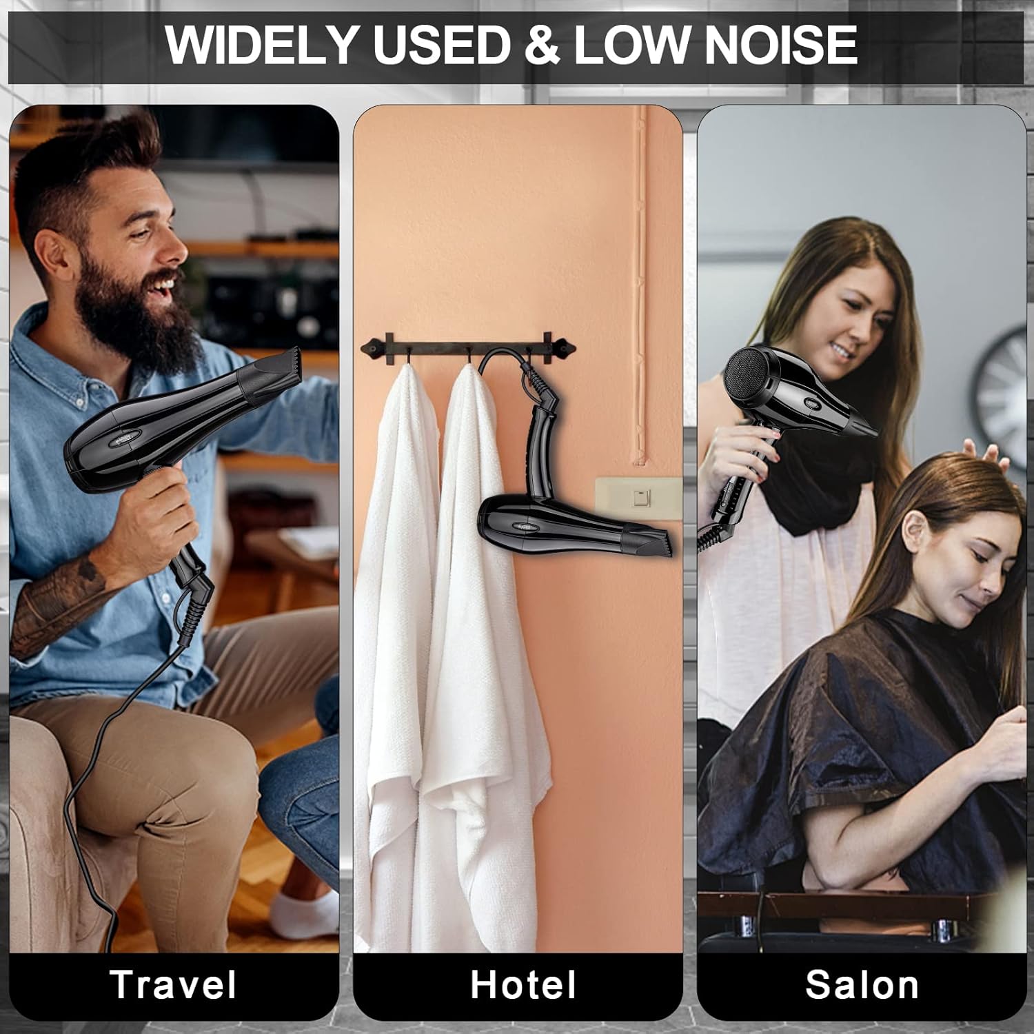 Professional Salon Hair Dryer, Blow Dryer Active Oxygen Negative ions Dryer with Attachments for Fast Drying for Family, Low Noise (Mirror Black, 2 Accessories) - Image 7