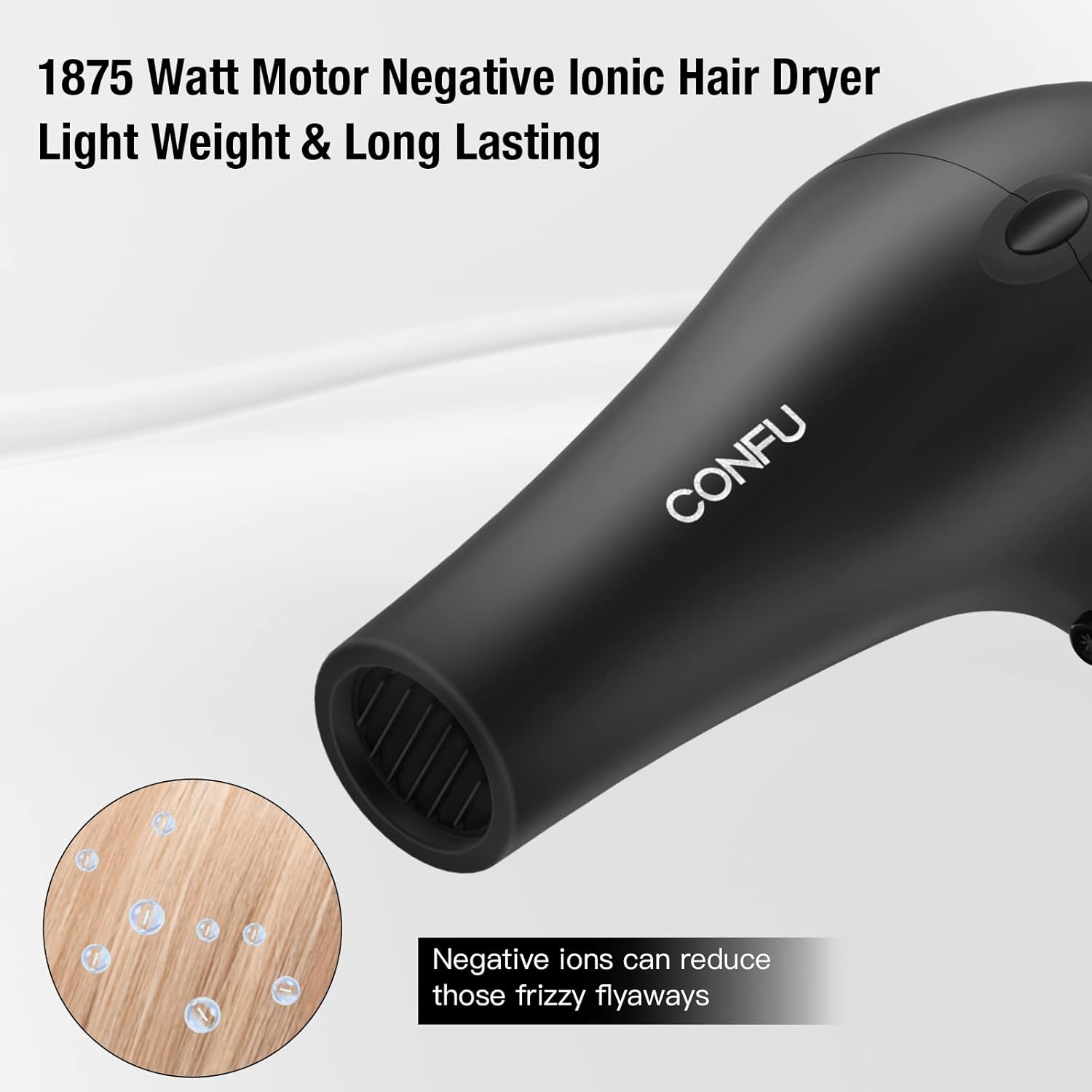 Professional Salon Hair Dryer, CONFU Negative Ions Ceramic Quick Drying Blow Dryer, Lightweight Travel Hairdryer for Normal & Curly Hair Includes Diffuser Styling Nozzle - Image 3