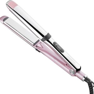 Professional Titanium Flat Iron with 1 1/4 Inch Floating Plates, Hair Straightener and Curler 2 in 1 with 10 Adjustable Temp Up to 480 ℉, Negative Ion & Dual Voltage Fast Heating Hair Tools
