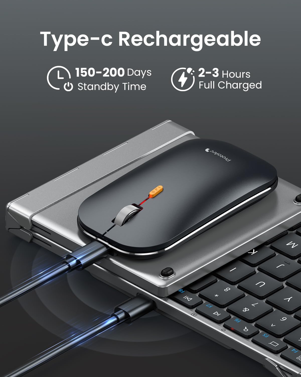 ProtoArc Foldable Keyboard and Mouse, XKM01 True Full-Size Folding Keyboard Mouse Combo for Business and Travel, 2.4G+Dual Bluetooth Portable Mouse Keyboard for Laptop iPads Tablets - Black Gray - Image 6