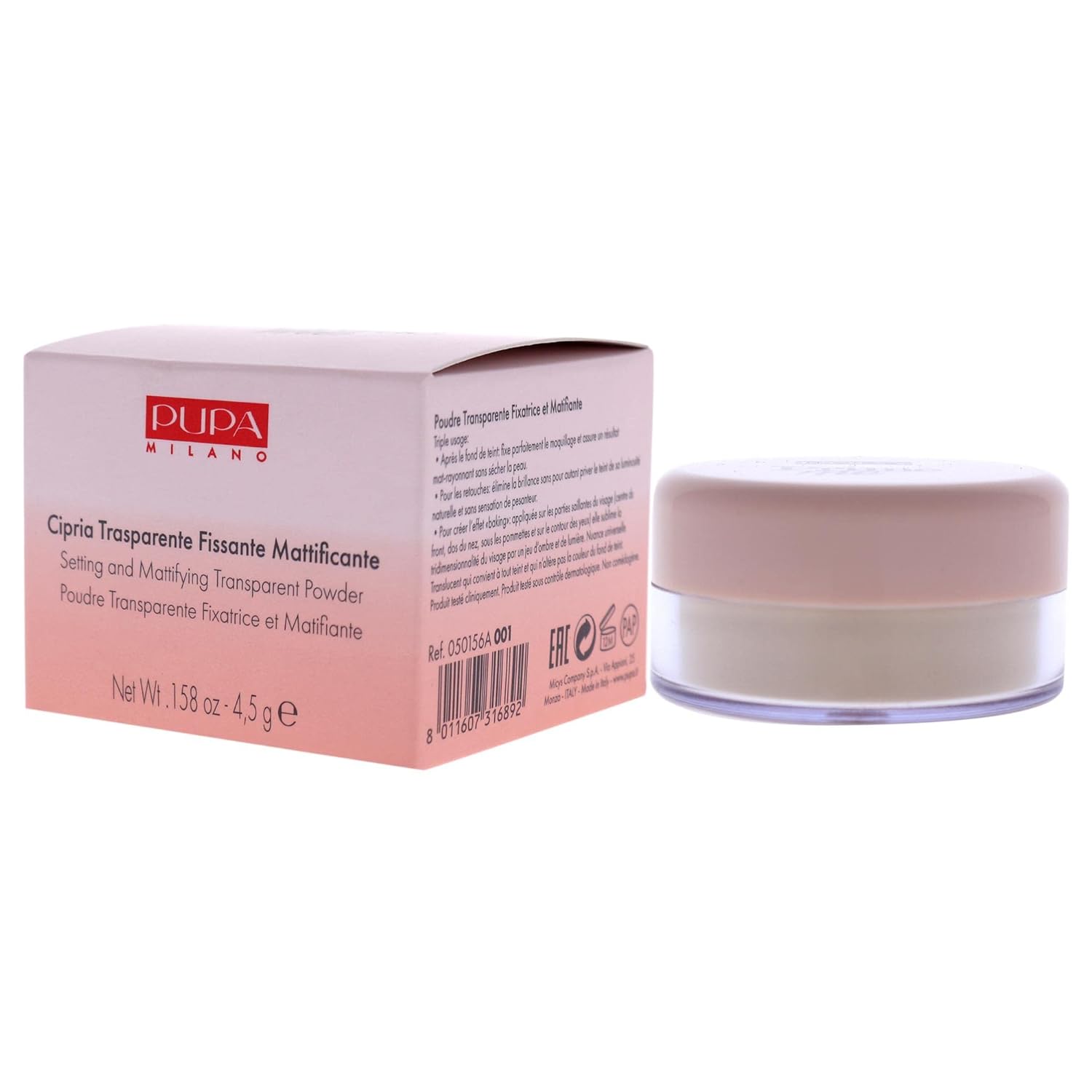 PUPA Milano Prime Me Loose Powder 001 Translucent - Lightweight Mineral Finishing Powder Formula to Brighten and Blur Oily Skin - Erases Pores and Removes Excess Shine - Cake and Flake-Free - 0.1 oz - Image 4
