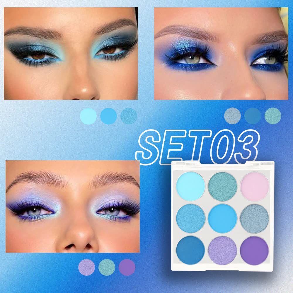 Purple Blue Eyeshadow Palette, Shimmer & Matte Violet Green Powder for Eye Makeup – 9-Color Highly Pigmented Light Dark Blue Pink Shades, Blendable Shiny & Matt - Image 3
