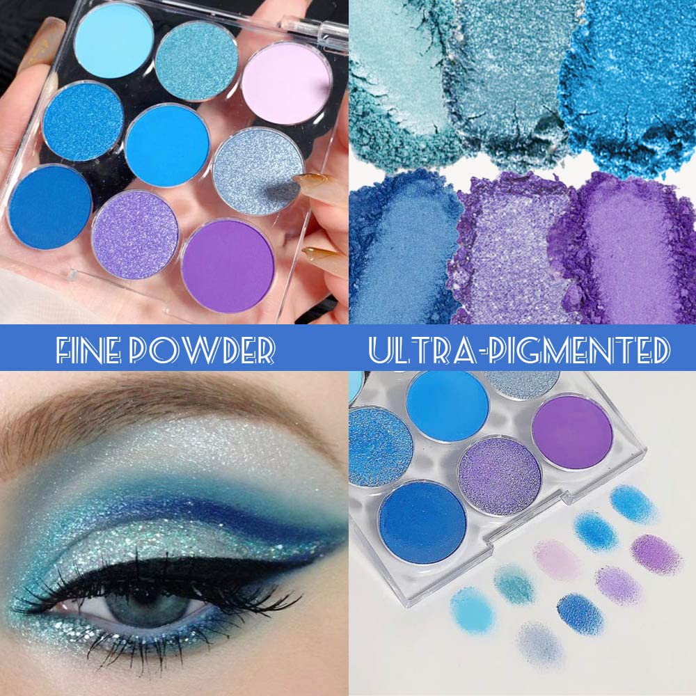 Purple Blue Eyeshadow Palette, Shimmer & Matte Violet Green Powder for Eye Makeup – 9-Color Highly Pigmented Light Dark Blue Pink Shades, Blendable Shiny & Matt - Image 2