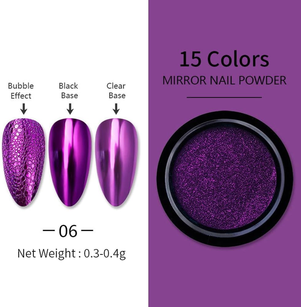 Purple Chrome Nail Powder Mirror Effect Metallic Dust Holographic Glitter Glazed Manicure Decoration Reflective Pigment for DIY Gel Polish Nail Art, Resin Craft, Gifts - Image 2