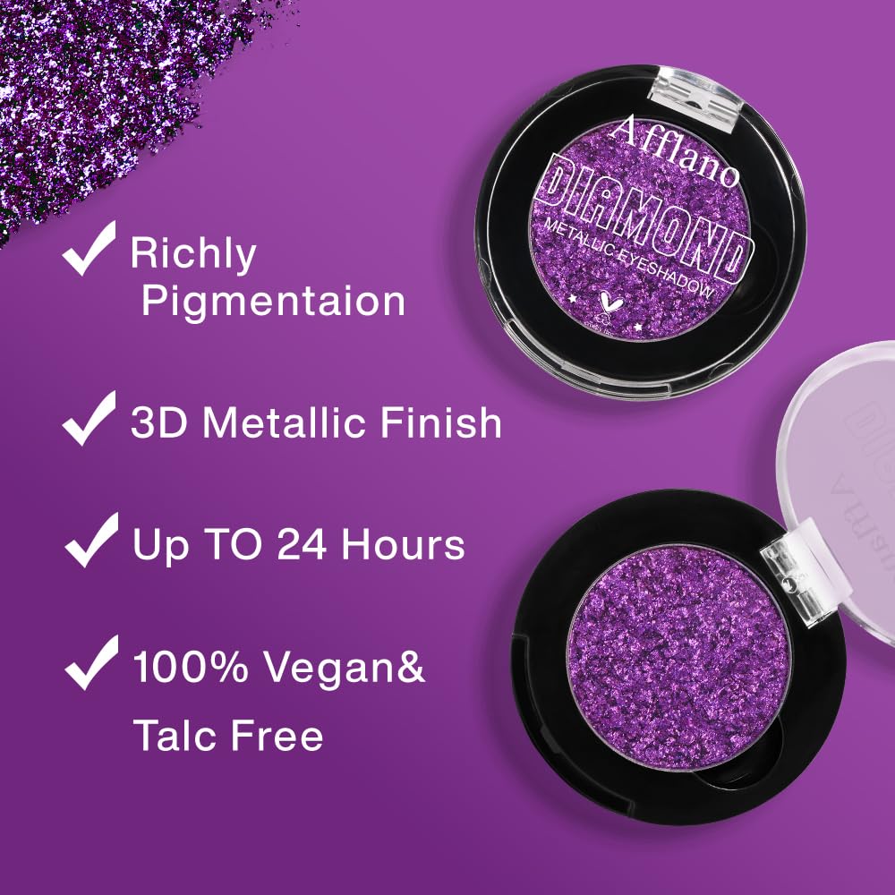 Purple Glitter Eyeshadow, High Impact Diamond Shimmer Eyeshadow Lavender Sparkle Makeup, High Pigment Long Lasting Fine Pressed Eye Glitters/Highlighter, Waterproof Violet Eye Shadow Palette, Vegan - Image 4