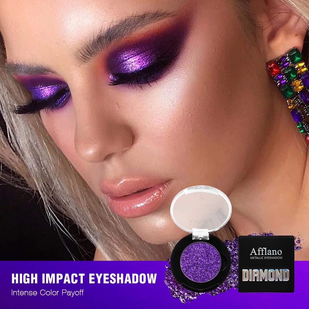 Purple Glitter Eyeshadow, High Impact Diamond Shimmer Eyeshadow Lavender Sparkle Makeup, High Pigment Long Lasting Fine Pressed Eye Glitters/Highlighter, Waterproof Violet Eye Shadow Palette, Vegan - Image 2