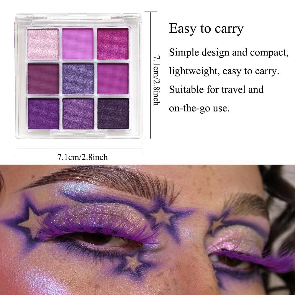 Purple Glitter Matte Eyeshadow Palette, 9 Colors Shimmer High Pigmented Eyeshadow Powder, Dream Purple Eye Shadow Palette Makeup,Waterproof Blendable Colorful Eyeshadow Palette for Girl Women - Image 5