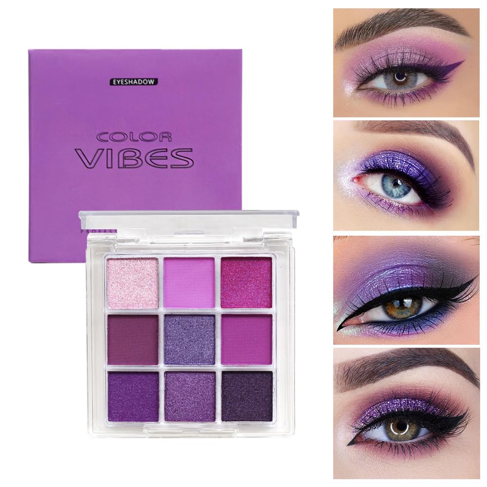 Purple Glitter Matte Eyeshadow Palette, 9 Colors Shimmer High Pigmented Eyeshadow Powder, Dream Purple Eye Shadow Palette Makeup,Waterproof Blendable Colorful Eyeshadow Palette for Girl Women - Image 2