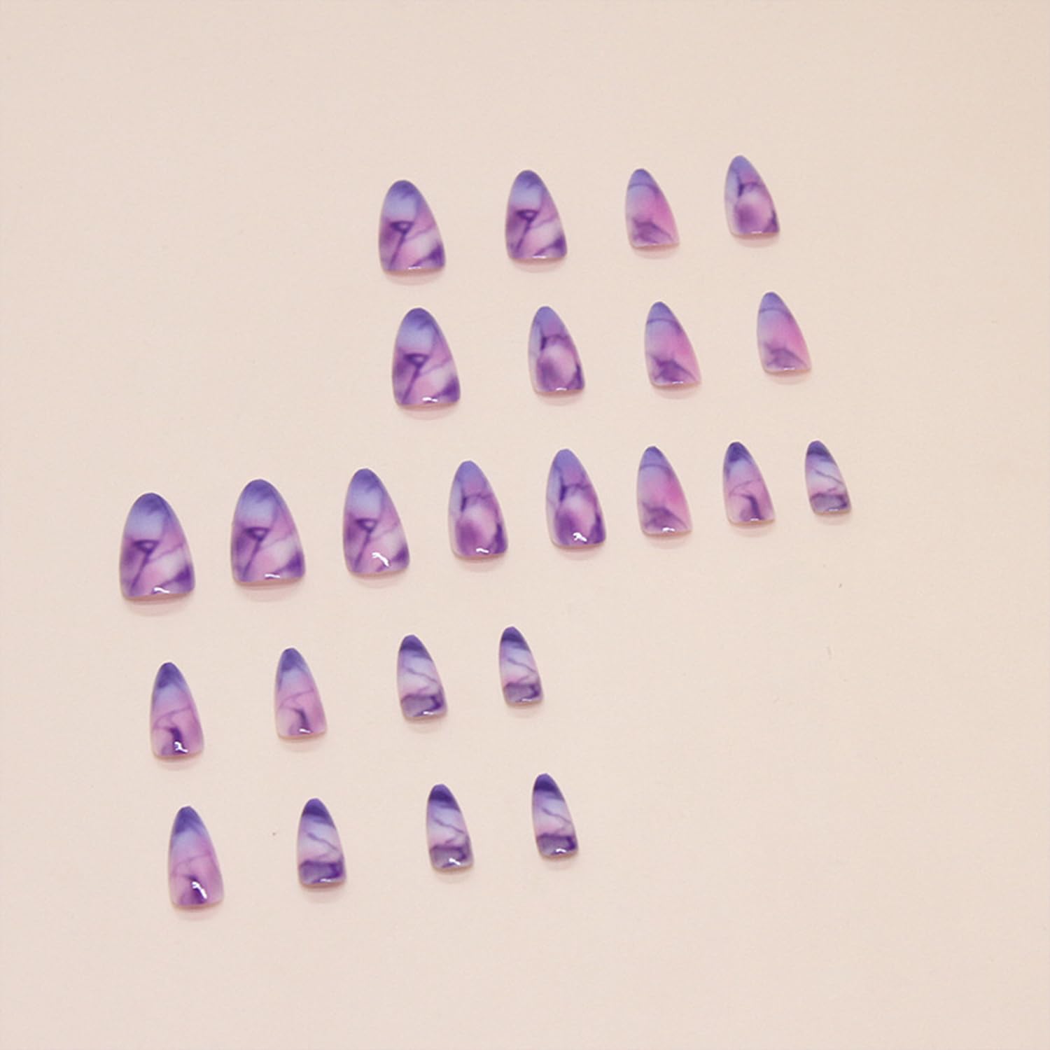 Purple Marble Texture Press on Nails Medium Almond Fake Nails Glossy False Nails Full Cover Stick on Nails Acrylic Artificial Nails for Women Girls Glue on Nails 24Pcs - Image 3