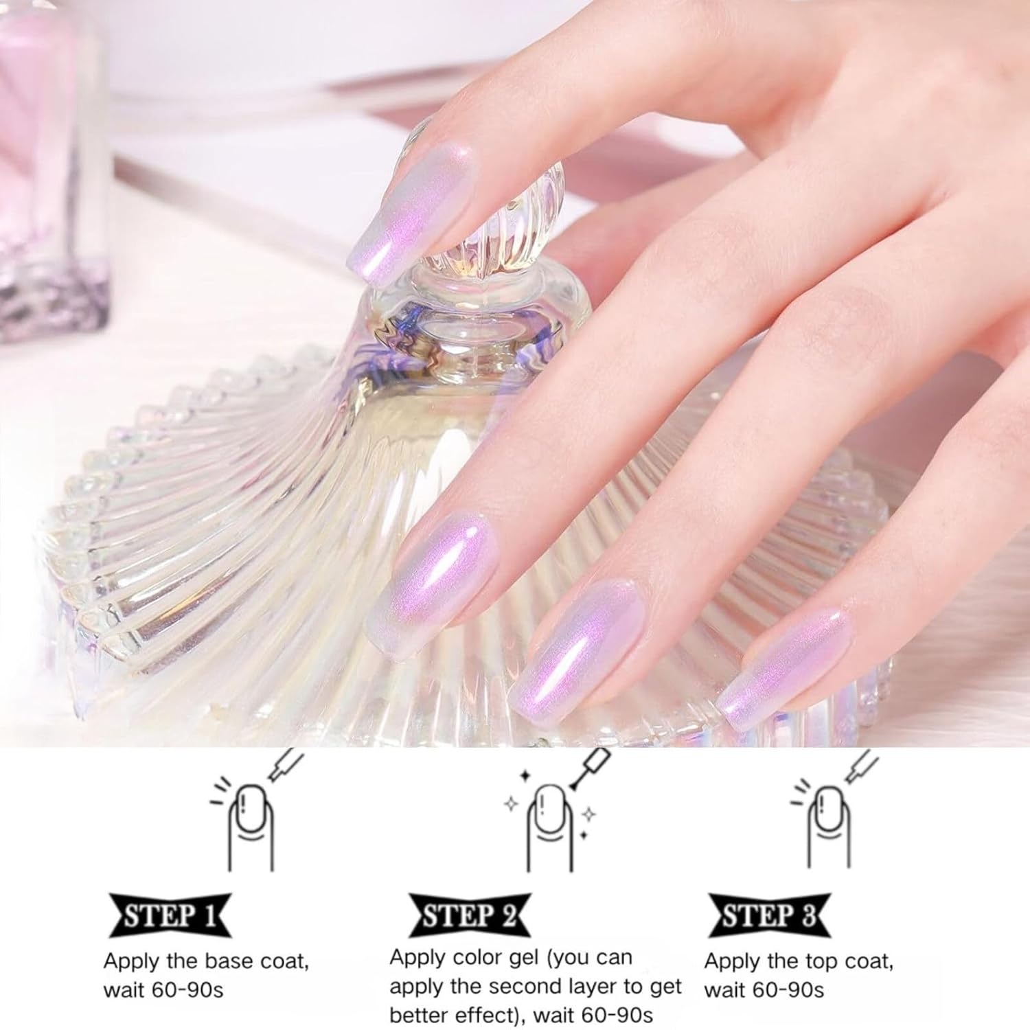 Purple Pearl Nail Polish - Shimmer Nail Polish - Mermaid Pearl Blue Aurora Effect Nail Polish Quick Dry Nail Polish - Pink Pearl Nail Polish for Nail Art DIY Manicure at Home - Image 7