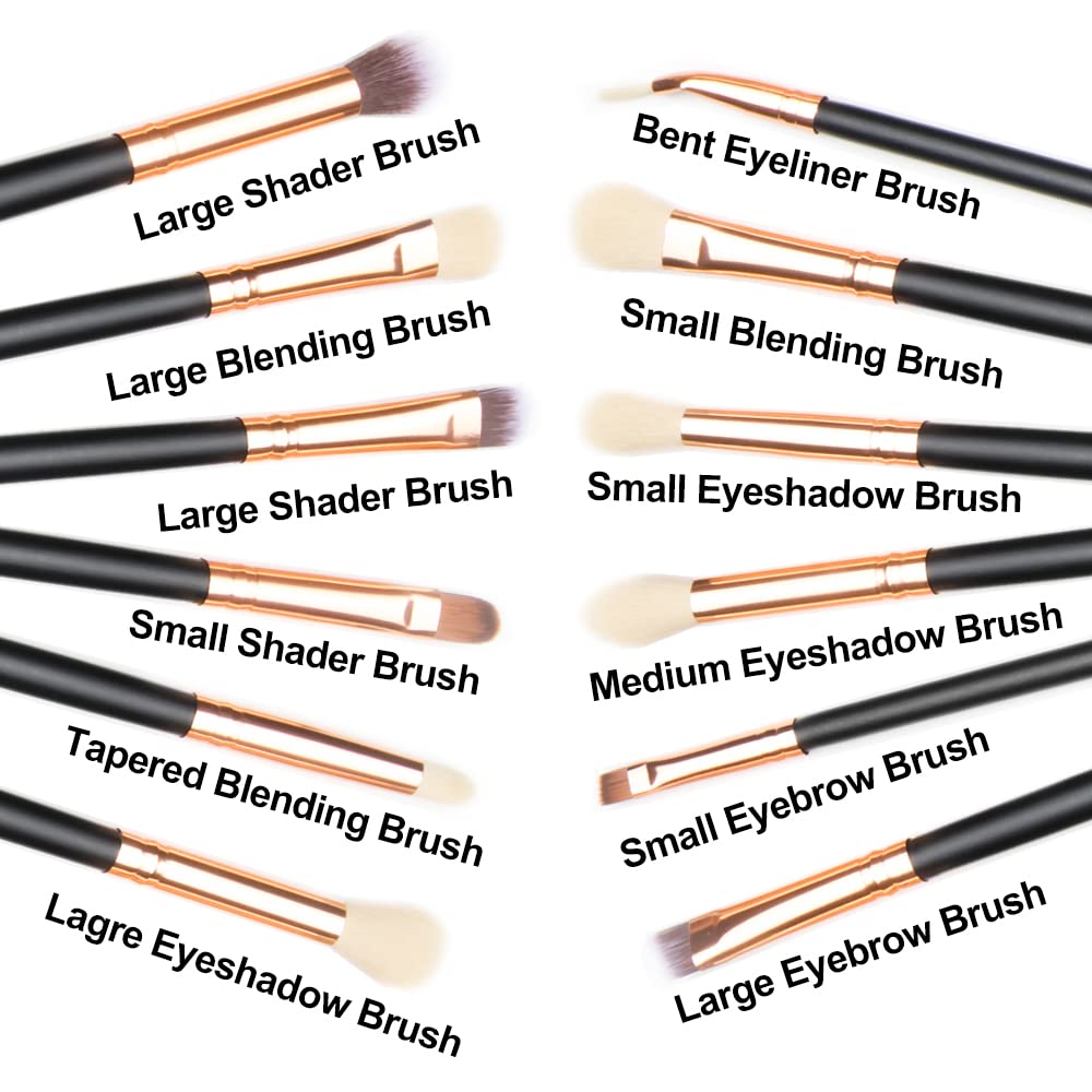 Qivange Synthetic Hairs Eyeshadow Brush Set 12PCS Black Rose Gold Makeup Brush Set for Concealer Eyebrow Eyeliner Eye Shadow Blending - Image 2