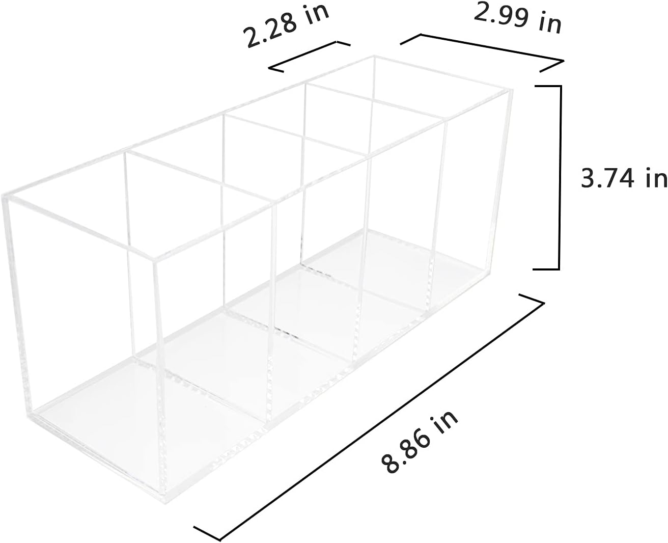 QPEY Acrylic Pen Holder 4 Compartments,Clear Pen Holder Organizer Makeup Brush Holder for Office Desk Accessories,Cosmetic Brush Storage Box,Dorm,Bathroom,Kitchen (Clear) - Image 2
