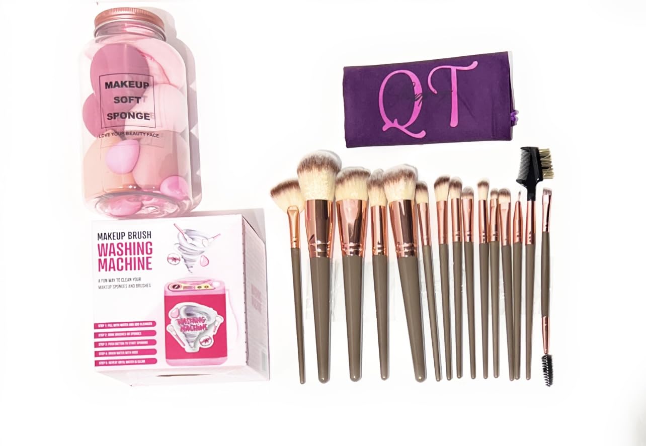 QT Makeup Brushes/Sponge Set (30 Pcs), Premium Synthetic Powder Concealers Eye Shadows Blush Professional Make Up Brushes Set, Perfect Birthday Gifts for Women with Mini Brush Washer Machine. - Image 9
