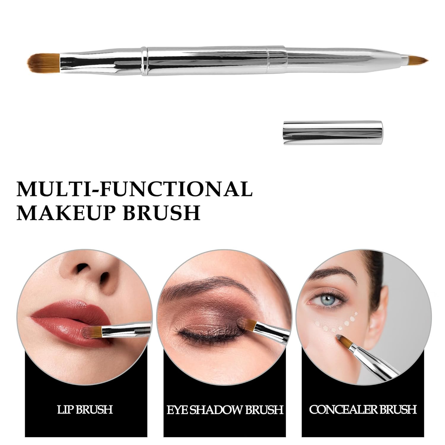 Quacc Double-ended Lip Makeup Brush, Retractable Lip Brush for Lipstick, Lip Gloss, Eyeshadow (Silver) - Image 7