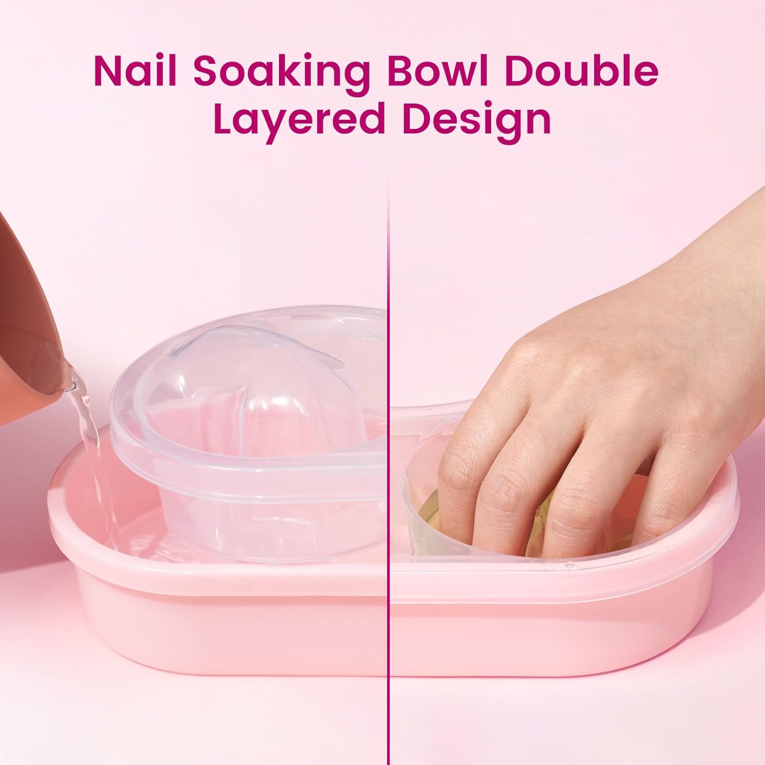 Quaferen 2-in-1 Dual Nail Soaking Bowl Acetone Proof Manicure Kit for Home Salon Use - Image 3