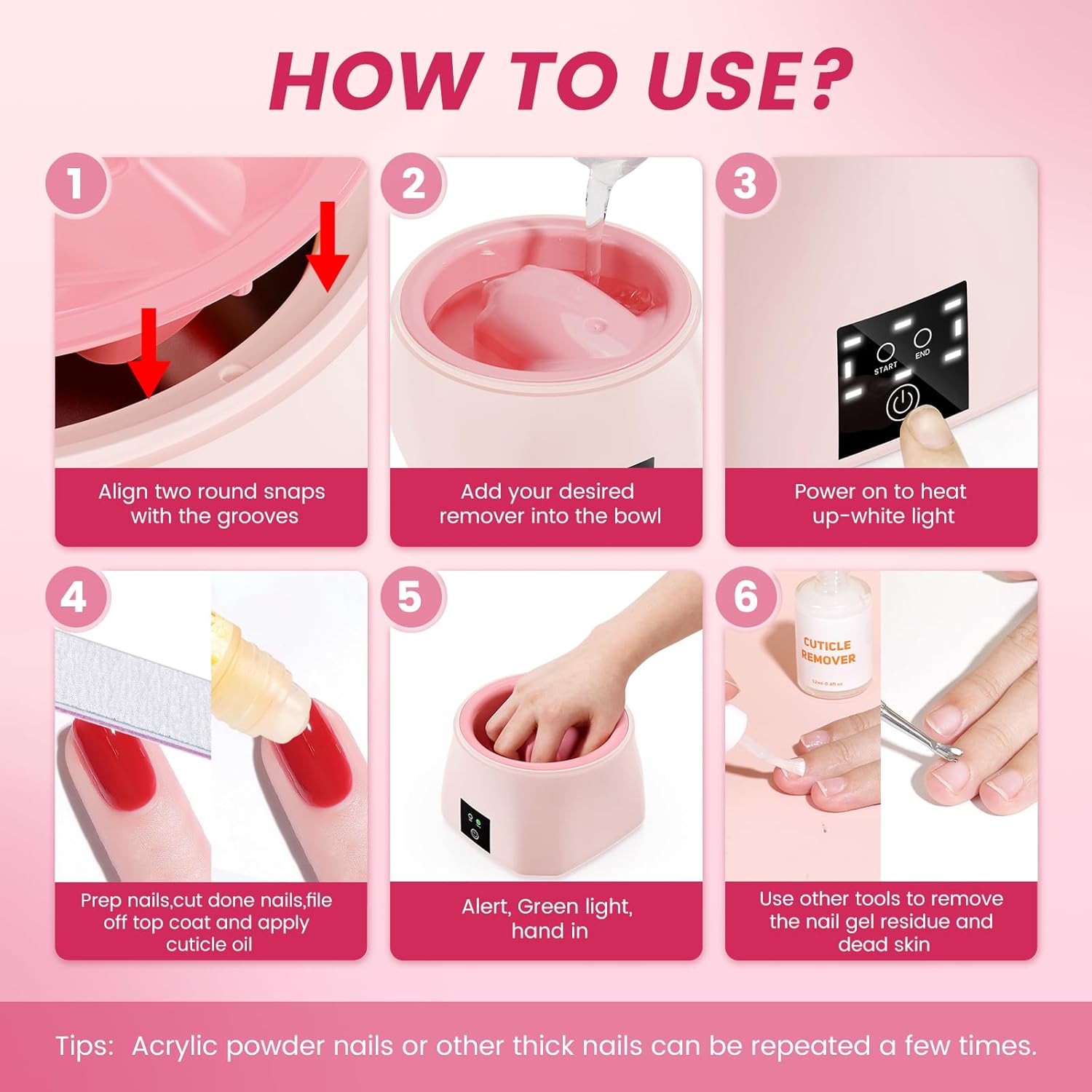 Quaferen Nail Soaking Bowl Heated: 50% Faster Soak Off Gel Polish Dip Powder Remover Bowl- Electric Soak Off Acrylic Nail Remover Manicure Bowls for Salon Home - Image 6