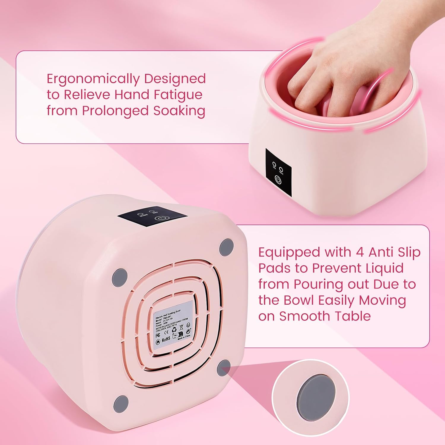 Quaferen Nail Soaking Bowl Heated: 50% Faster Soak Off Gel Polish Dip Powder Remover Bowl- Electric Soak Off Acrylic Nail Remover Manicure Bowls for Salon Home - Image 5
