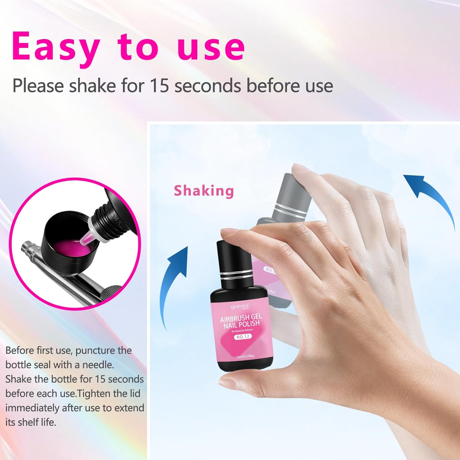 QUEVINA 16 Colors Airbrush Gel Nail Polish Set – Safe, Odorless Formula for Stunning Baby Boomer Nail Art – No Dilution Needed, Long-Lasting & Vibrant Shades 16X15ml - Image 4