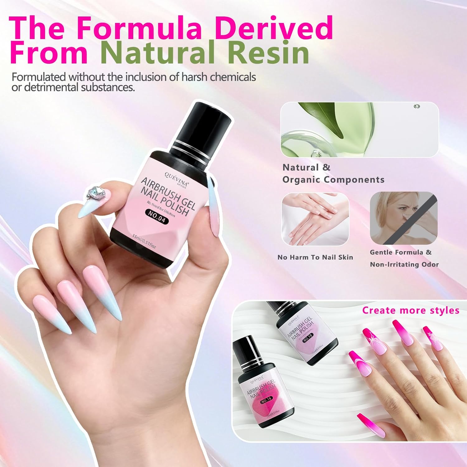 QUEVINA 16 Colors Airbrush Gel Nail Polish Set – Safe, Odorless Formula for Stunning Baby Boomer Nail Art – No Dilution Needed, Long-Lasting & Vibrant Shades 16X15ml - Image 3