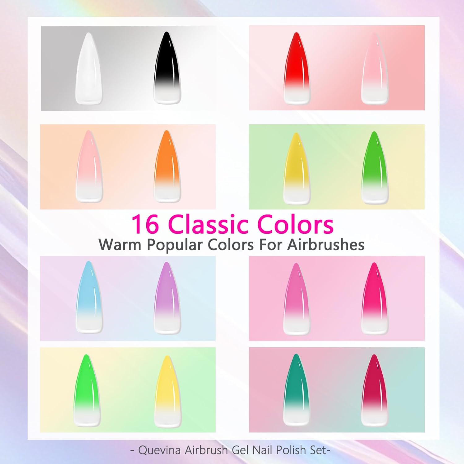 QUEVINA 16 Colors Airbrush Gel Nail Polish Set – Safe, Odorless Formula for Stunning Baby Boomer Nail Art – No Dilution Needed, Long-Lasting & Vibrant Shades 16X15ml - Image 2