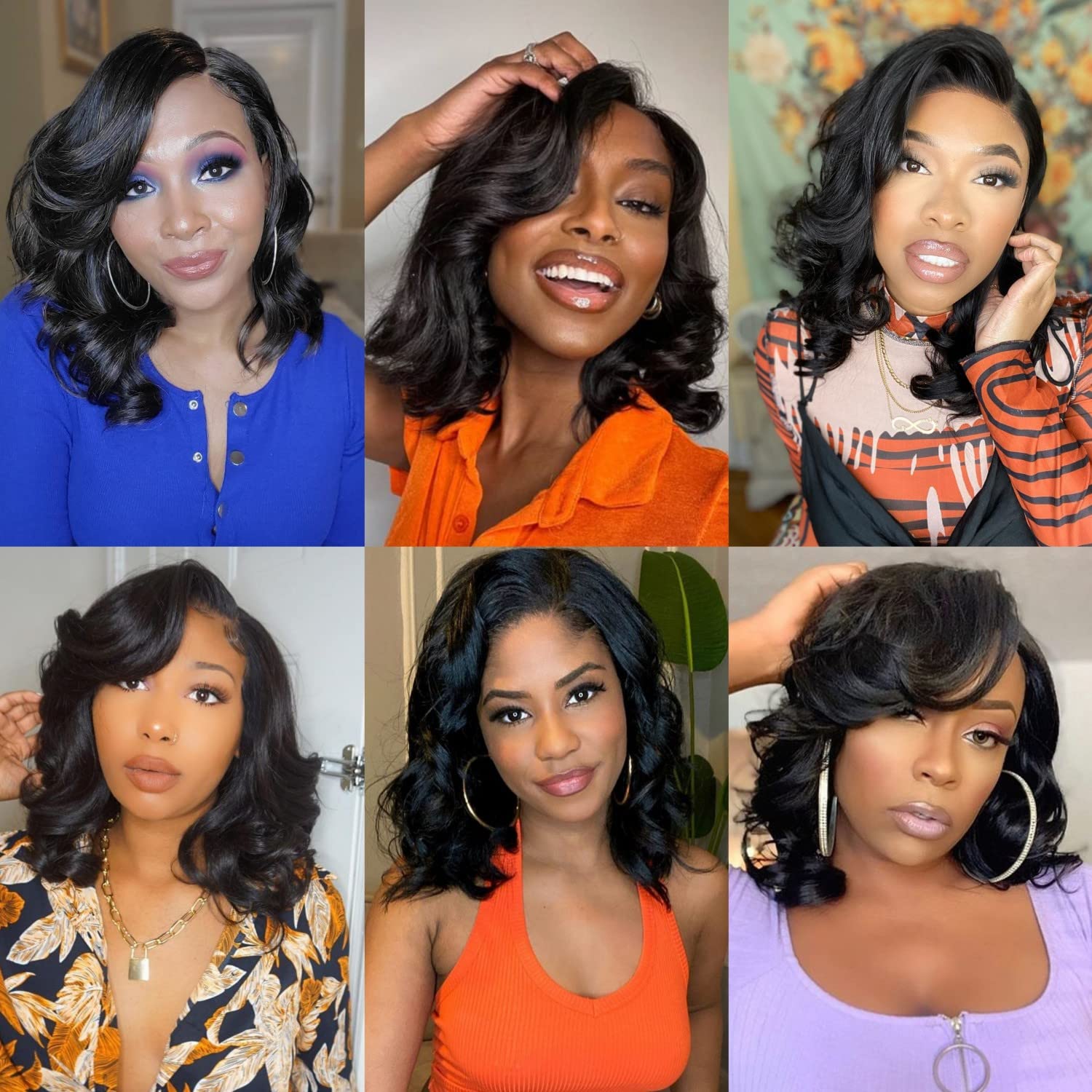 quickwig Short Body Wave Wig Glueless Short Wavy Bob Wigs Side Part Loose Wave Wigs for Women Shoulder Length Curly Synthetic Wig Lace Part Hair (Natural Black) - Image 5