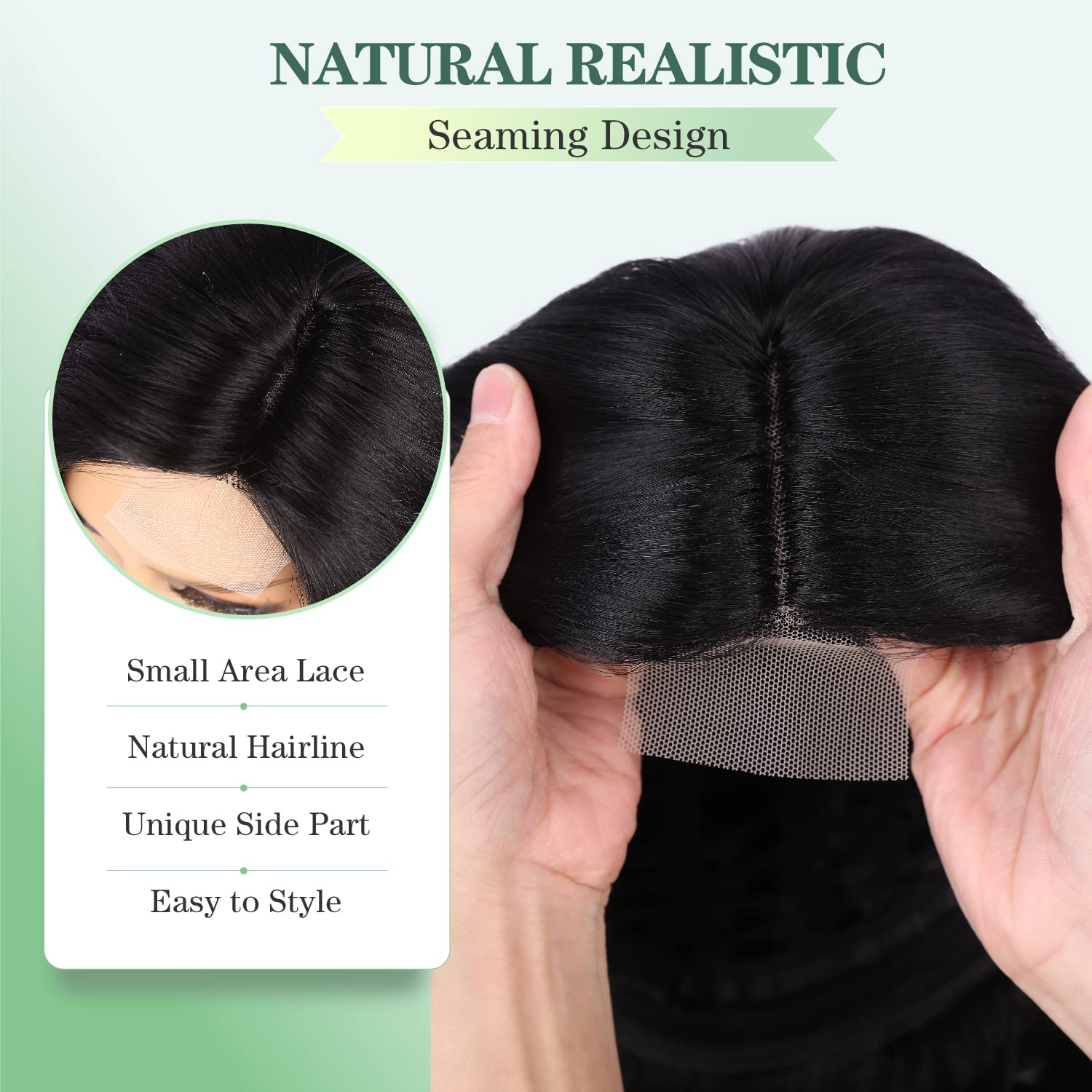 quickwig Short Body Wave Wig Glueless Short Wavy Bob Wigs Side Part Loose Wave Wigs for Women Shoulder Length Curly Synthetic Wig Lace Part Hair (Natural Black) - Image 4