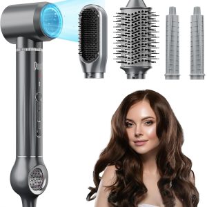 5 in 1 Hair Dryer Brush, QUICO Hair Styler 110,000 RPM 7X Faster Hair Dryers for Women, 500 Million Negative Ionic Blow Dryer Brush for Curling Volumizing Straightening Styling, No Heat Damage